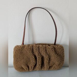 STAUD Brown Shearling Shoulder Bag
